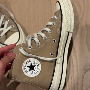 Tan Canvas Sneakers with White Laces